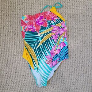 Trina Turk Terra Nostra One Shoulder Bathing Suit One Piece Stretch Multicolor